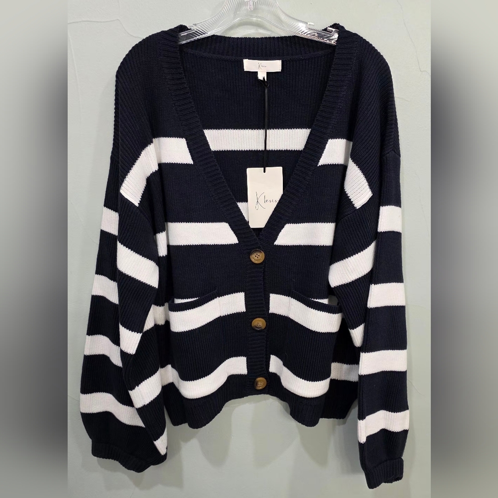 Women's Black and White Striped Sweater